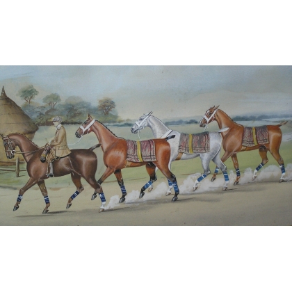 Gouache "Chevaux", signée.  sur Moinat SA  - Antiquités décoration -  Gouaches, Aquarelles, Pastels