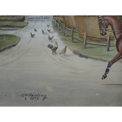 Gouache "Chevaux", signée.  sur Moinat SA  - Antiquités décoration -  Gouaches, Aquarelles, Pastels