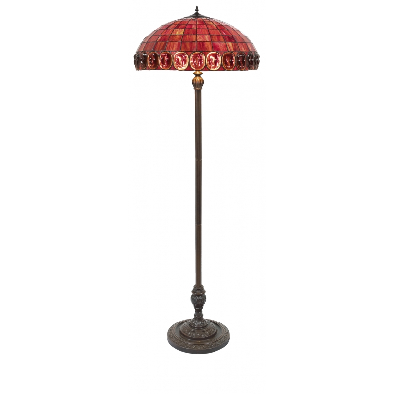 Lampadaire style Tiffany, abat-jour rouge