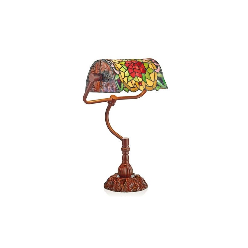 Lampe de bureau style Tiffany, décor fleur rouge