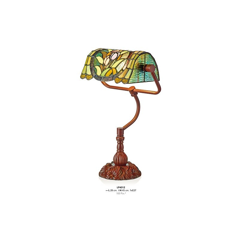 Lampe de bureau style Tiffany, décor fleurs vert