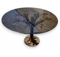 Table ronde en bronze, plateau verre par BANCI