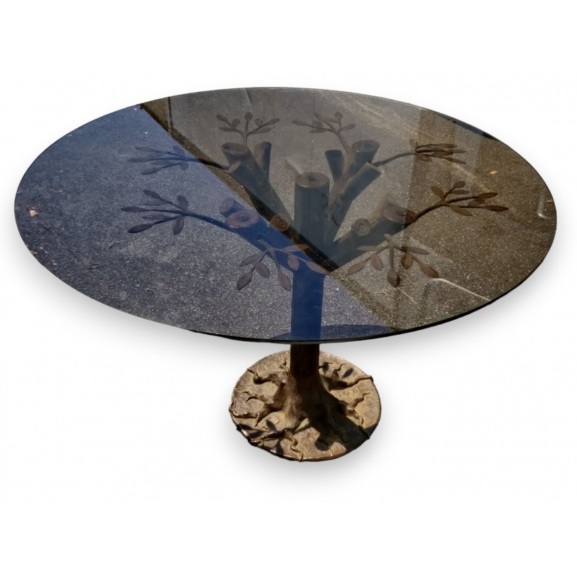 Table ronde en bronze, plateau verre par BANCI