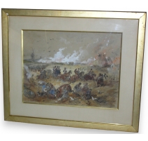 Aquarelle "Scène de bataille Waterloo".