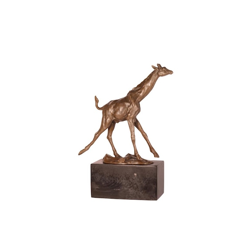Running giraffe in bronze, on a black marble plinth