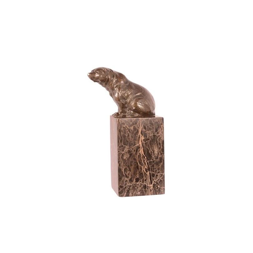 Bronze seated bear, on a veined black marble plinth
