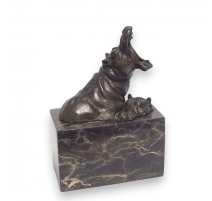 Bronze deux hippopotames, socle en marbre noir