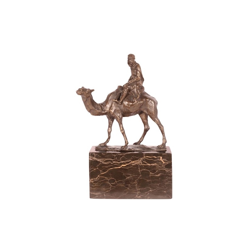 Bronze mounted camel, on a black marble plinth
