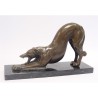 Bronze Borzoi stretching, on a black marble plinth