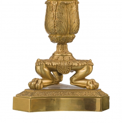 Pair of gilded bronze candlesticks, restored