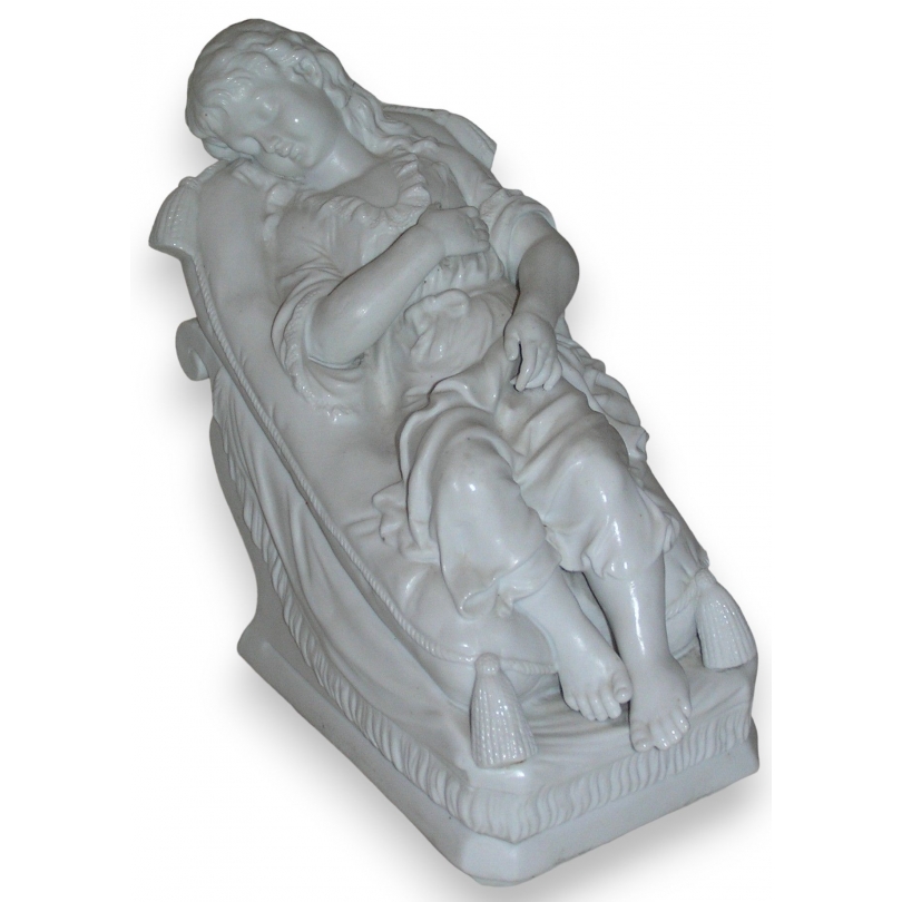 Sculpture entitled ‘Sleeping Child’. At Moinat SA – Antiques and Decorative Arts