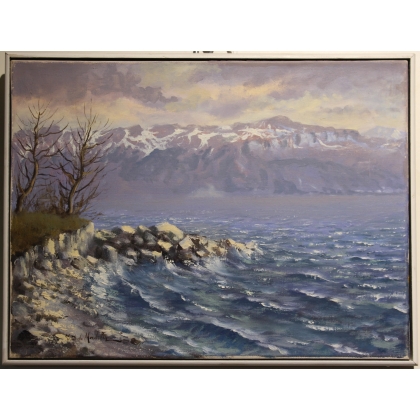 Tableau \"La Dent d\'Oche\" signé E.D. de MADELIN