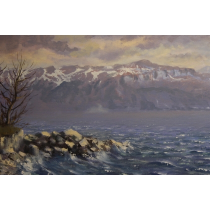 Tableau \"La Dent d\'Oche\" signé E.D. de MADELIN