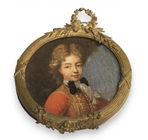 Petit cadre rond Napoléon III en laiton "Couronne"