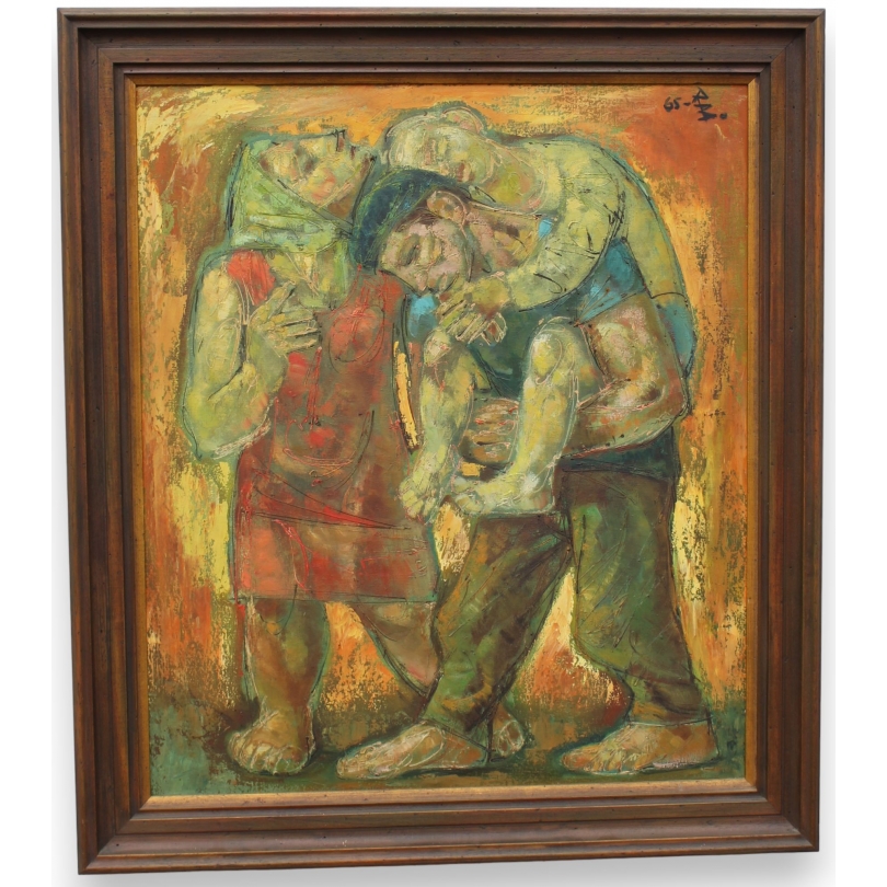 Tableau \"Trio paysan\" signé monogrammé RB 65
