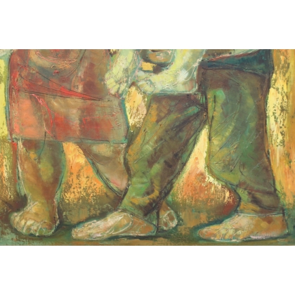 Tableau \"Trio paysan\" signé monogrammé RB 65