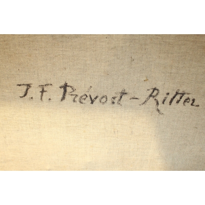 Tableau \"Ville fortifiée\" signé PREVOST-RITTER