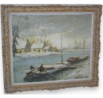 Tableau "Péniches en hiver".