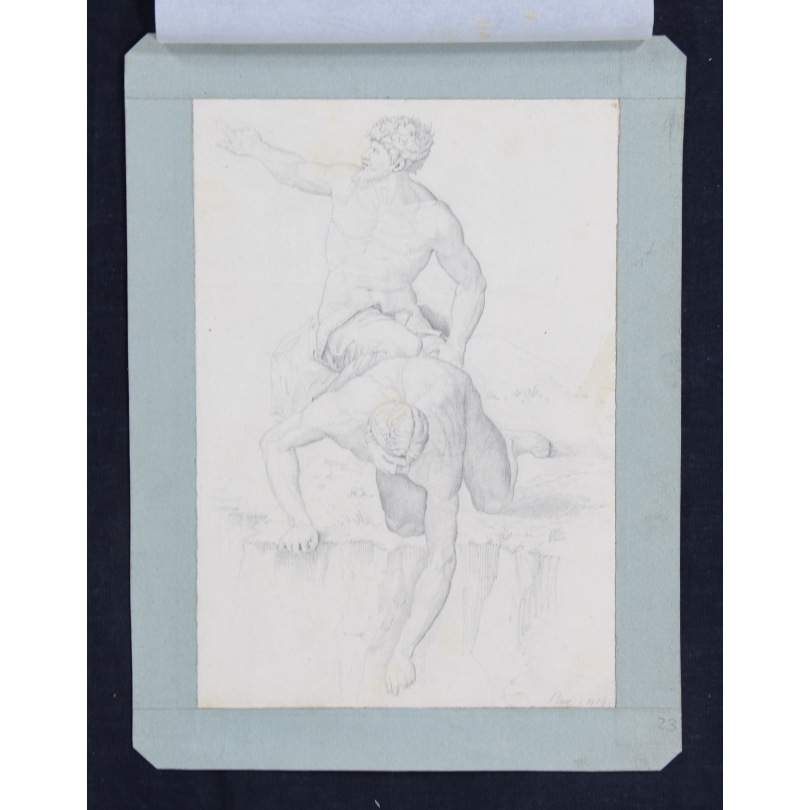 Dessin "Deux hommes" signé REY 1814