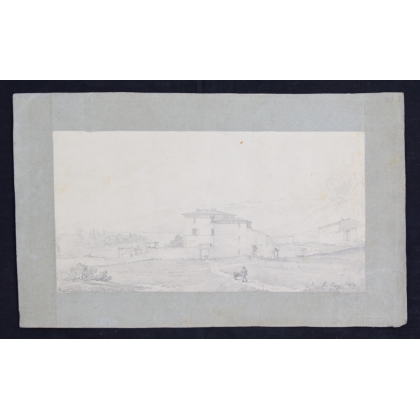 Dessin "Maison" signé E. REY 1824