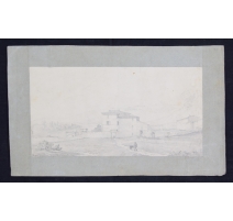 Dessin "Maison" signé E. REY 1824