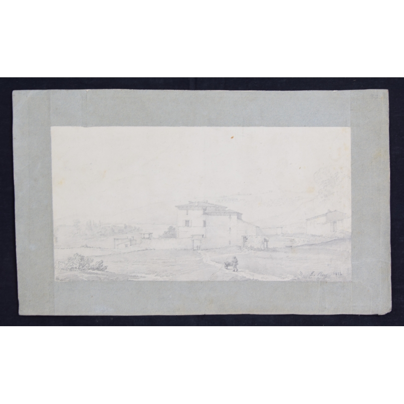 Dessin "Maison" signé E. REY 1824