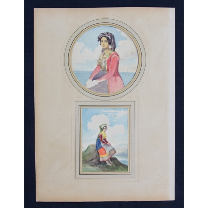 Aquarelle "Italiennes en habits traditionnel"