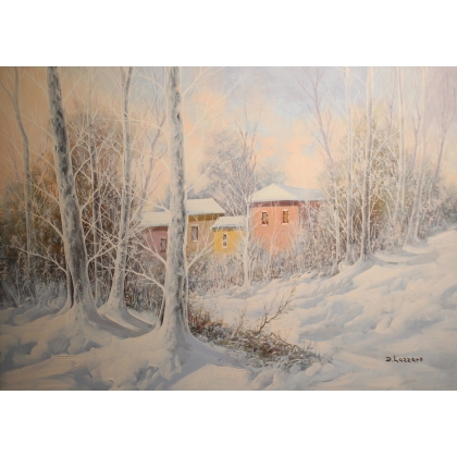 Tableau \"Paysage de neige\" signé D. LAZZARO