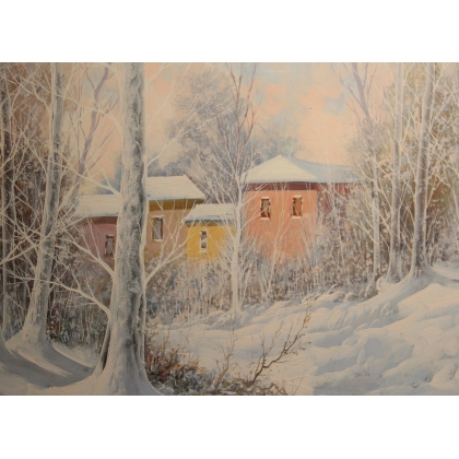 Tableau \"Paysage de neige\" signé D. LAZZARO