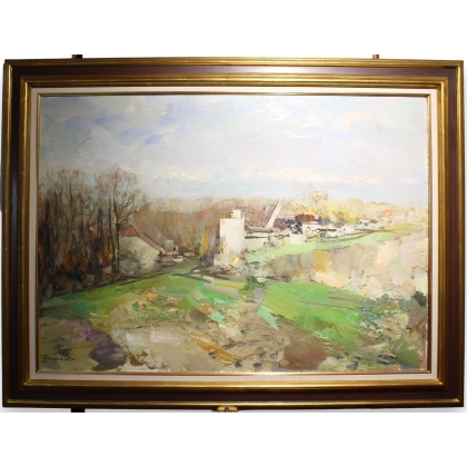 Tableau \"Campagne Vaudoise\" signé GROUNAUER