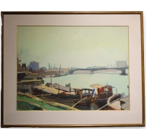 Gouache "La Seine à Paris" signé R. VUILLEM