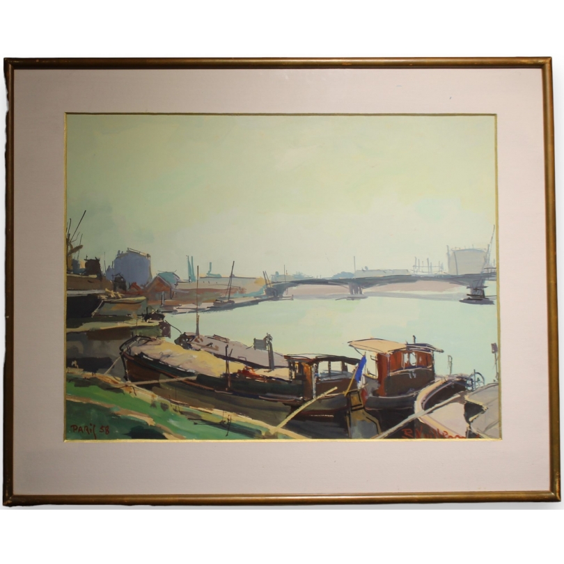 Gouache "La Seine à Paris" signé R. VUILLEM