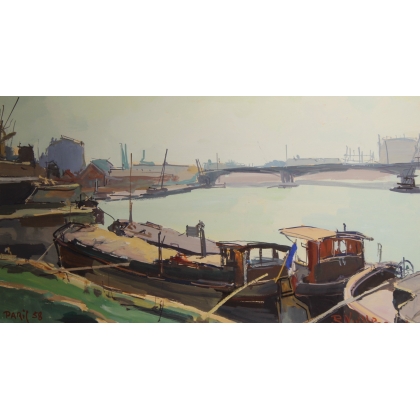 Gouache "La Seine à Paris" signé R. VUILLEM