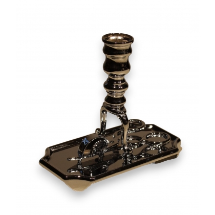 Chrome-plated brass candle holder and wick trimmer