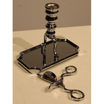 Chrome-plated brass candle holder and wick trimmer