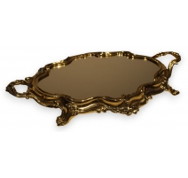 Plateau miroir baroque en laiton poli, grand