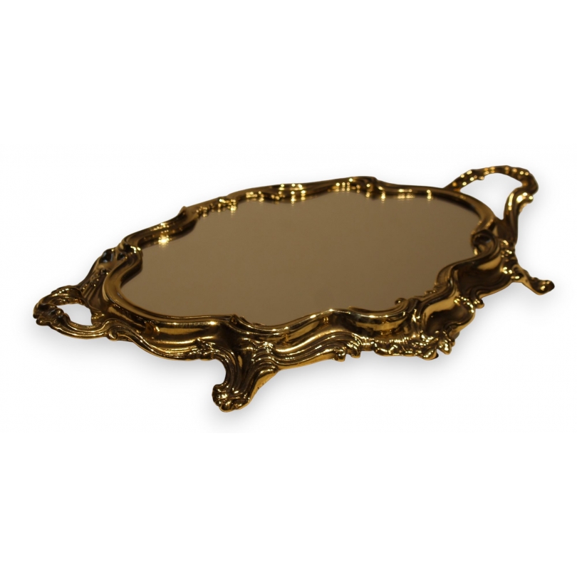 Plateau miroir baroque en laiton poli, moyen