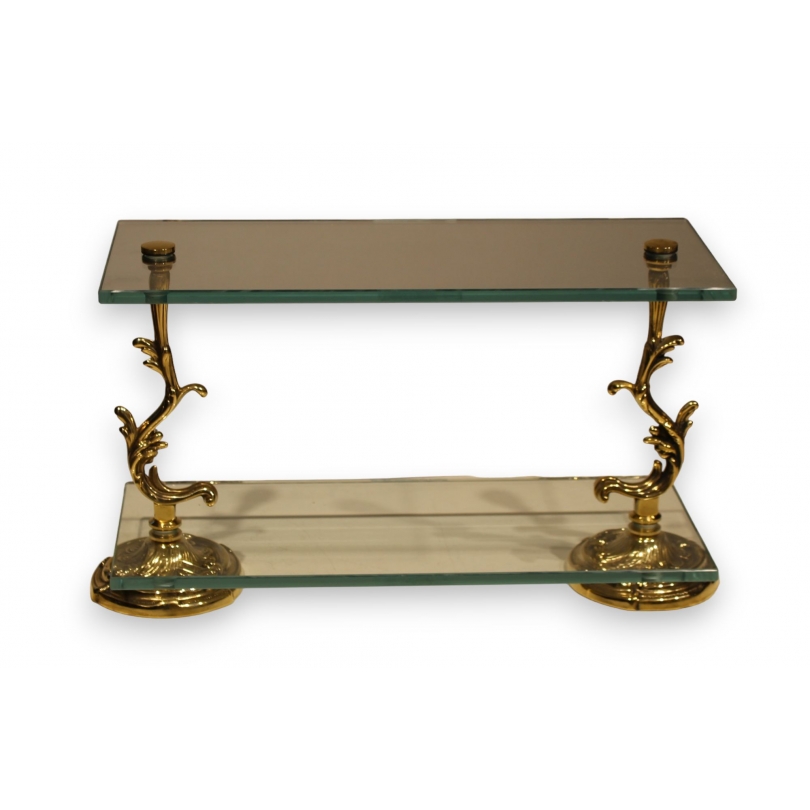 Baroque-style glass and brass shelf