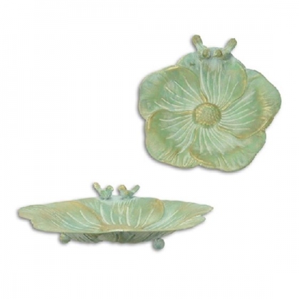 Bain d\'oiseaux à poser Fleur verte et or, petit