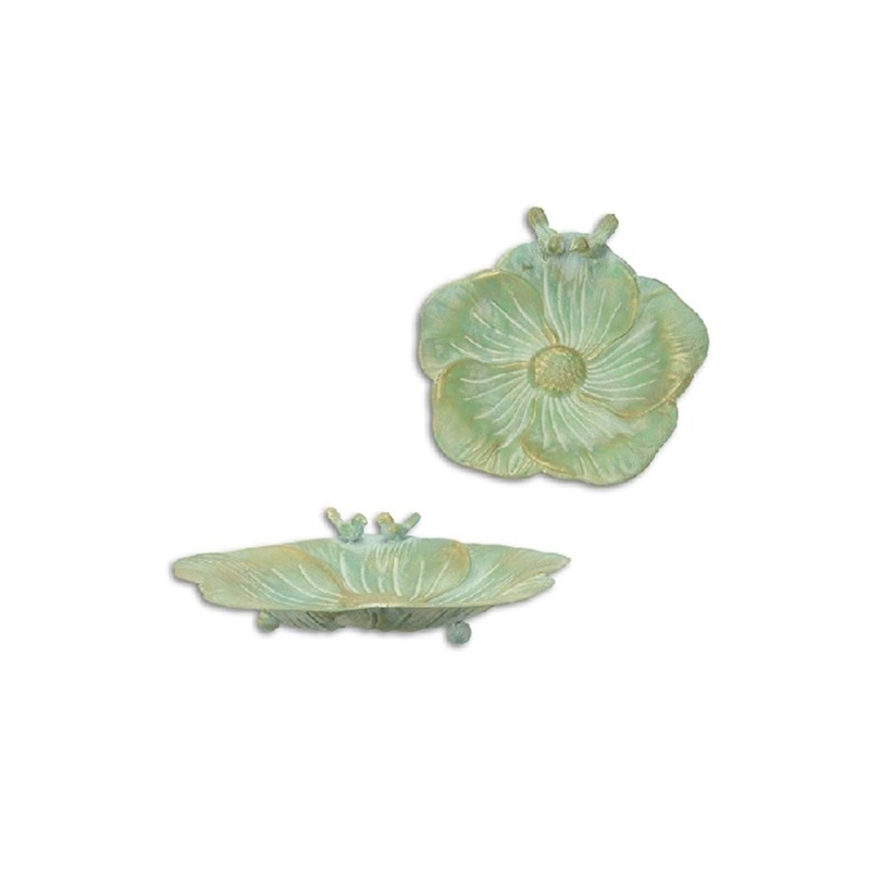 Green and gold freestanding bird bath, small
