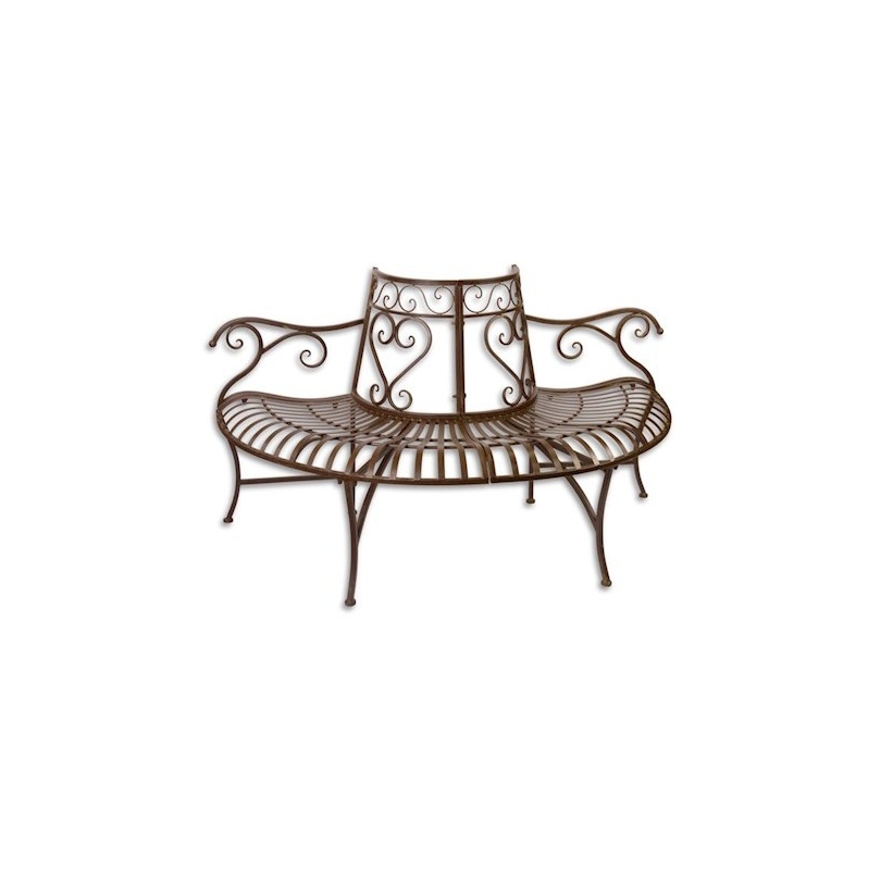 Banc demi-lune en fer peint brun