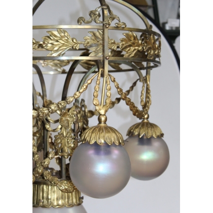 Lustre Art-Nouveau en bronze à 5 lumières