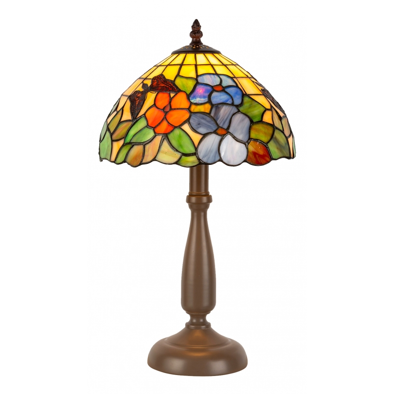 Lampe style Tiffany, décor papillon et fleurs