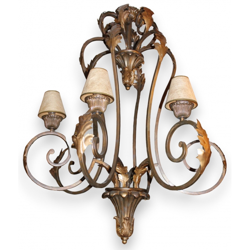 6-light gilded iron chandelier