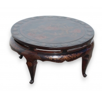 Table basse ronde chinoise en laque noire