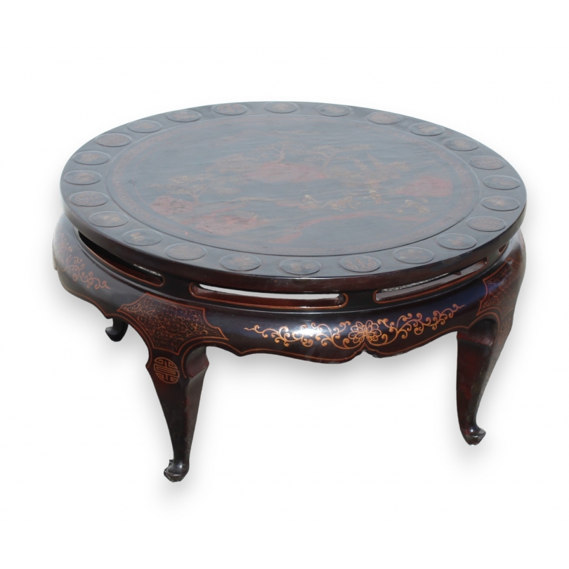 Table basse ronde chinoise en laque noire