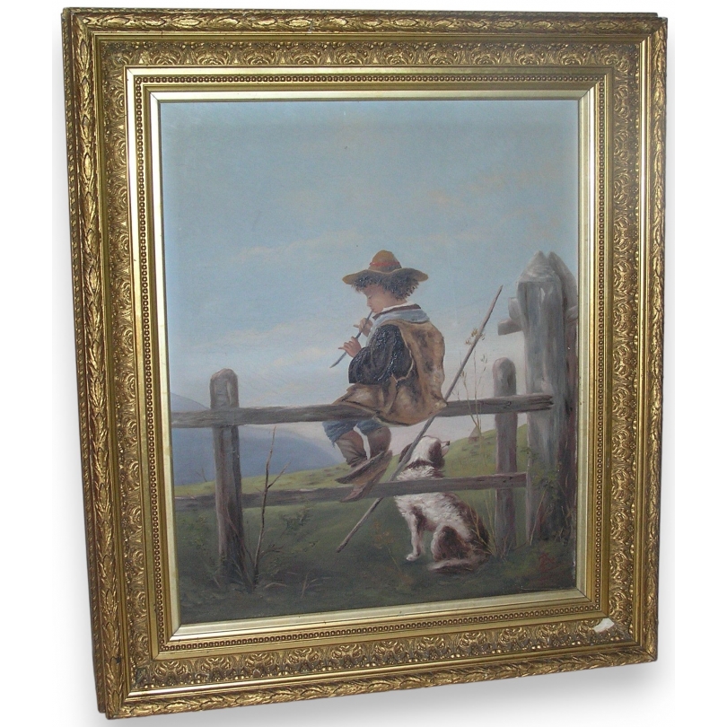 Paintings | Painting: ‘Boy Shepherd, Dog’ by Moinat SA  – Antiques and Decor