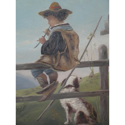 Paintings | Painting: ‘Boy Shepherd, Dog’ by Moinat SA  – Antiques and Decor