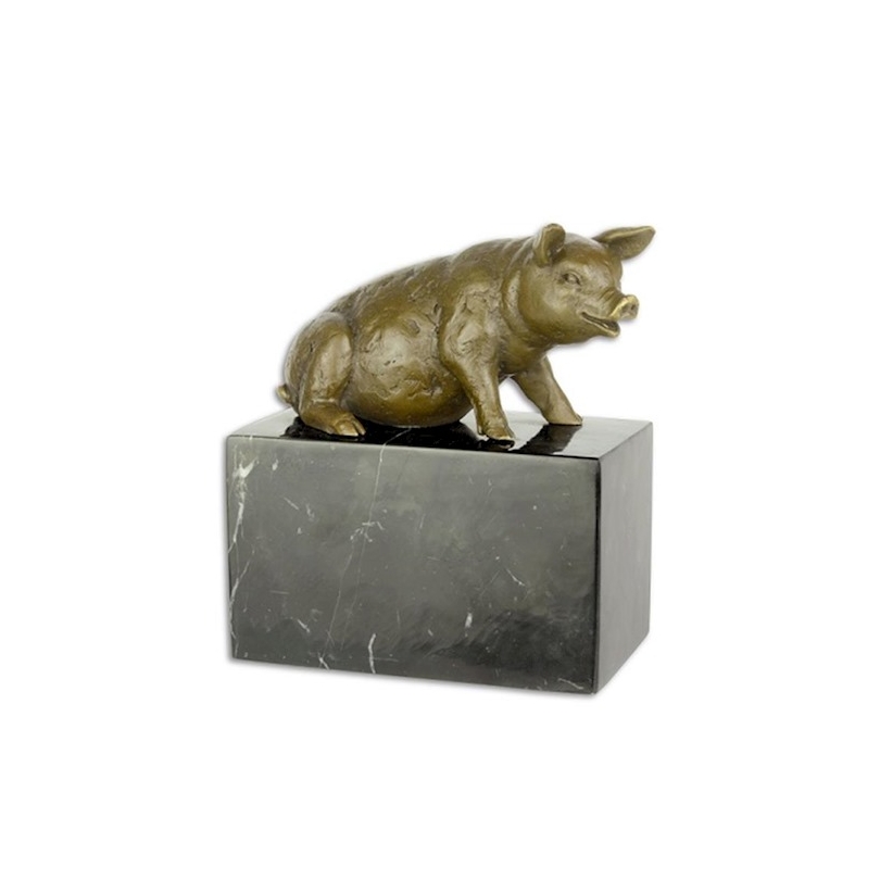 Bronze Cochon assis, socle en marbre noir