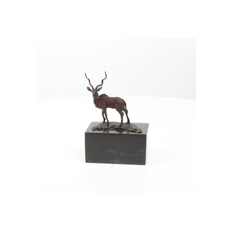 Bronze polychrome Impala, socle en marbre